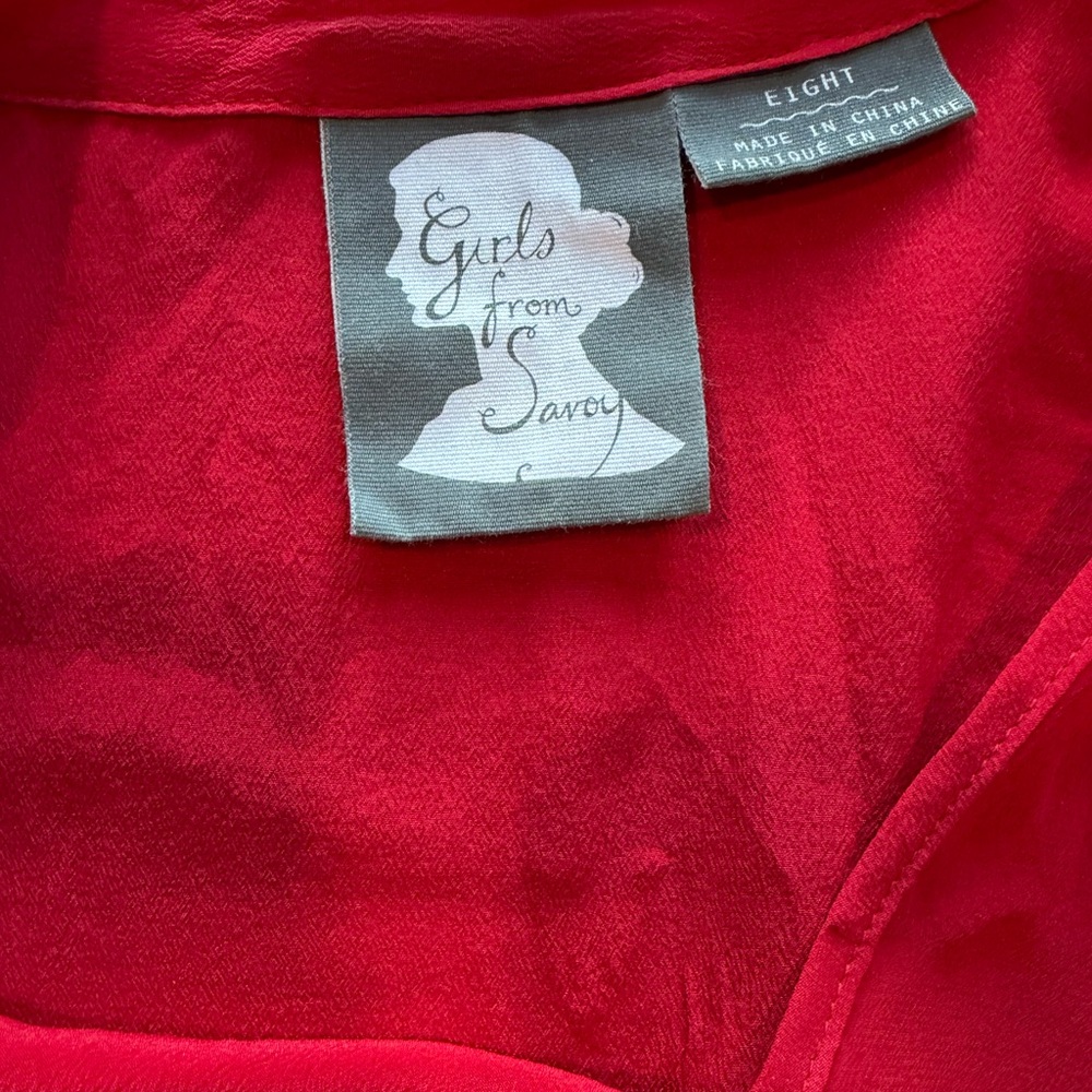 Anthropologie Girls From Savoy Red 100% Silk Tiered Ruffle Party Cocktail Dress - Picture 5 of 16